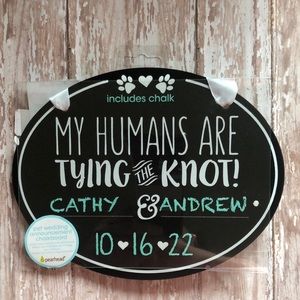 Pet Dog Wedding Engagement Announcement chalkboard includes chalk